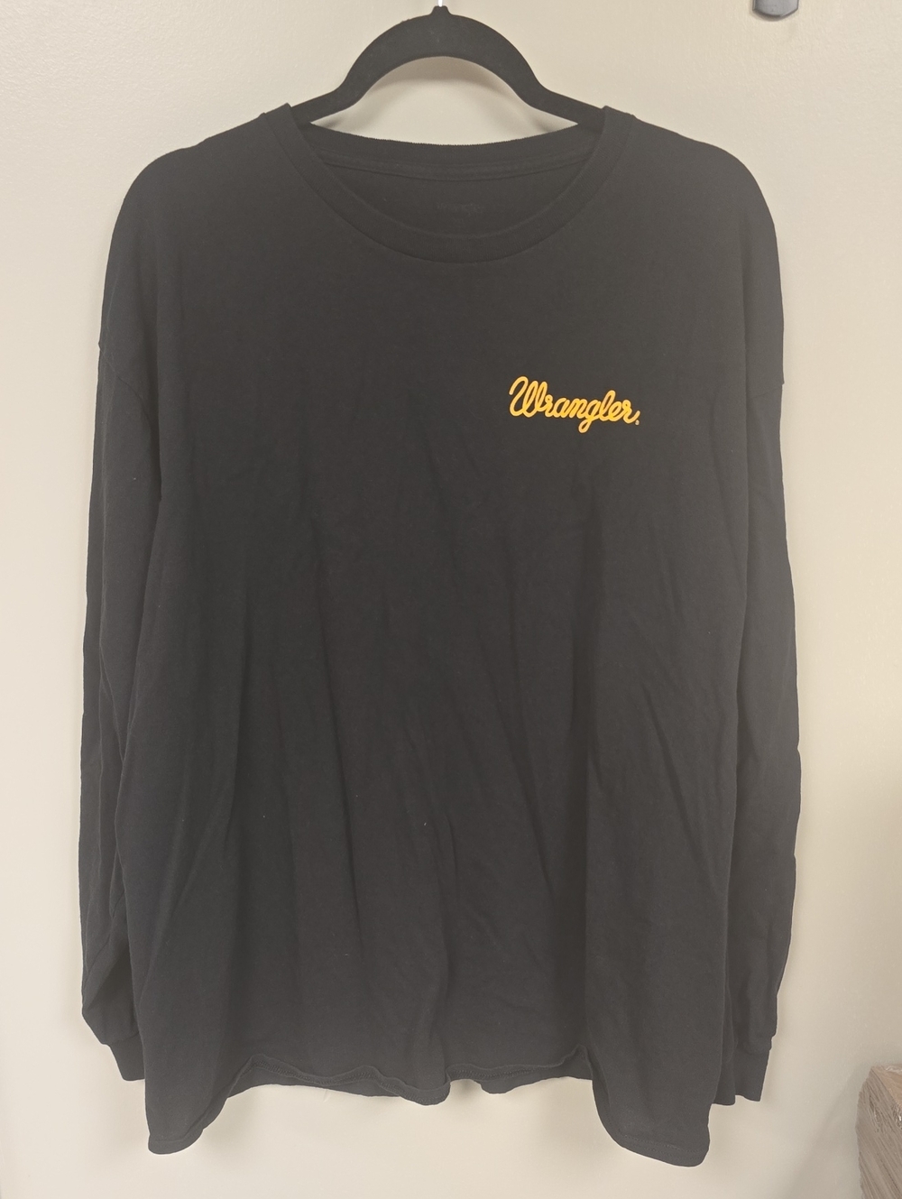 Wrangler Black Long Sleeve Tee with Yellow Script Logo